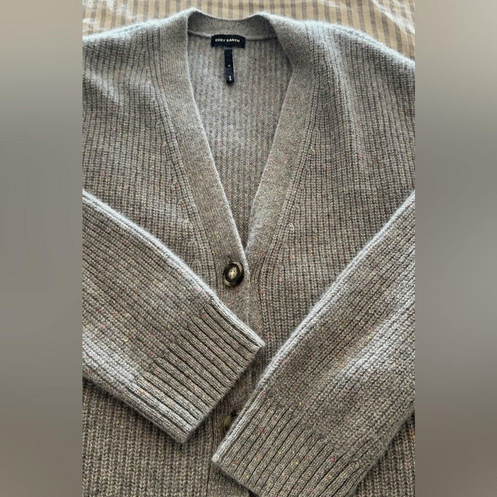 Cozy Earth Sunday Oversized Cashmere Cardigan Medium grey with flecks